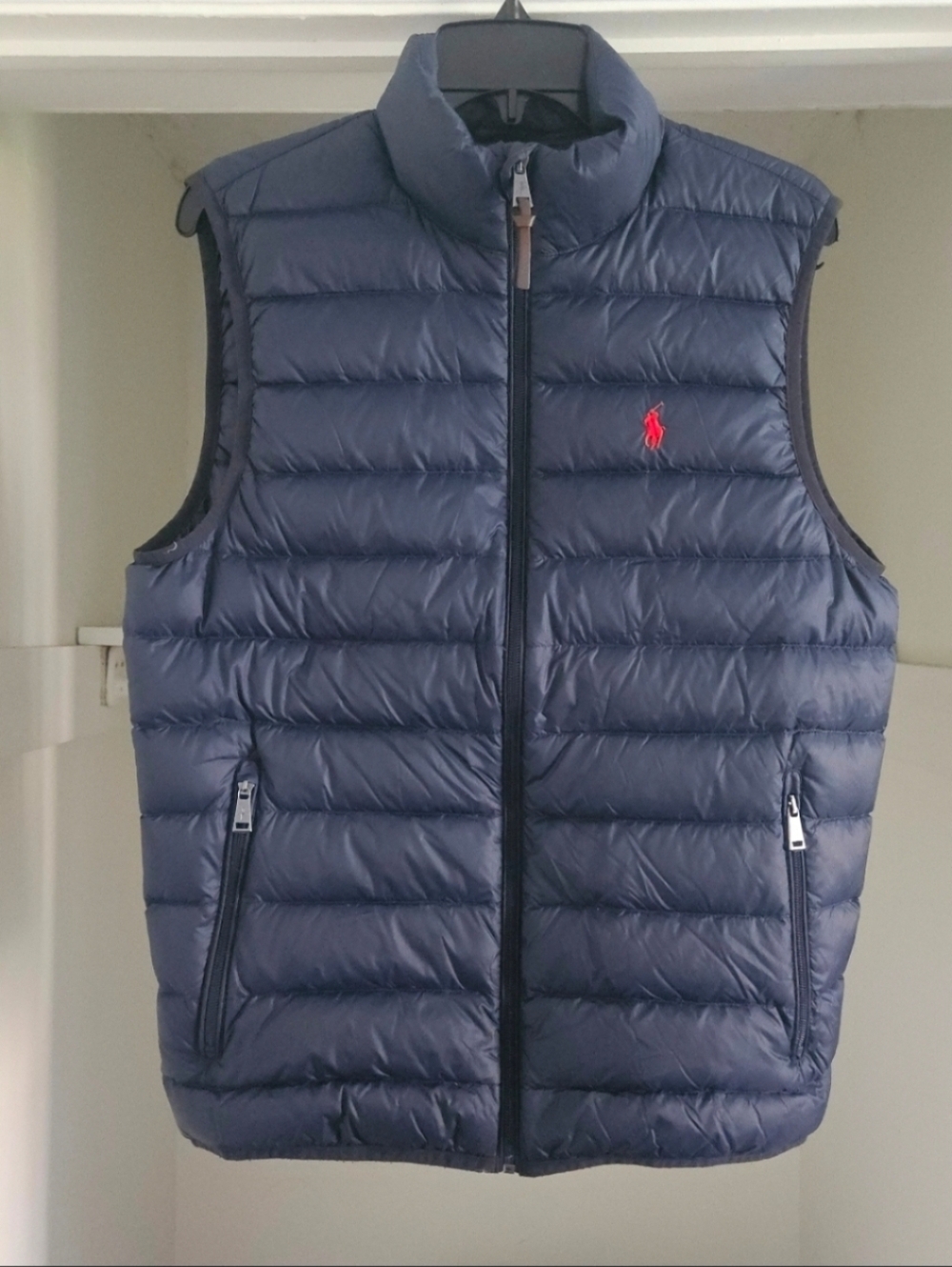 POLO RALPH LAUREN MEN'S SIGNATURE PONY WHITE DUCK DOWN LIGHT VEST NAVY SMALL - Picture 2 of 7